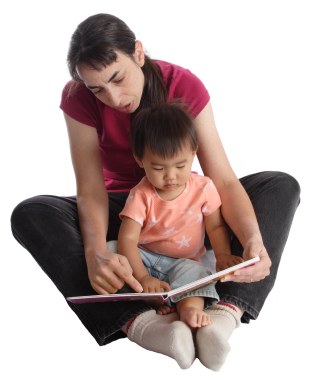 woman reading to child